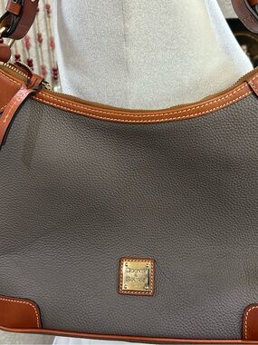 Dooney & Bourke Gray Pebbled Leather Hobo with Brown Trim